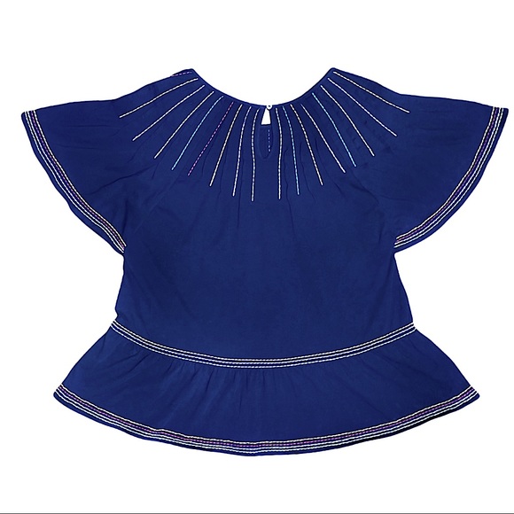 Maeve Anthropologie Chamonix Rainbow Embroidered Swing Top Size Extra Small Blue - Picture 13 of 16